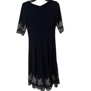 Miusol Fit & Flare Dress Womens Medium Embroidered Rayon Blue Scalloped
